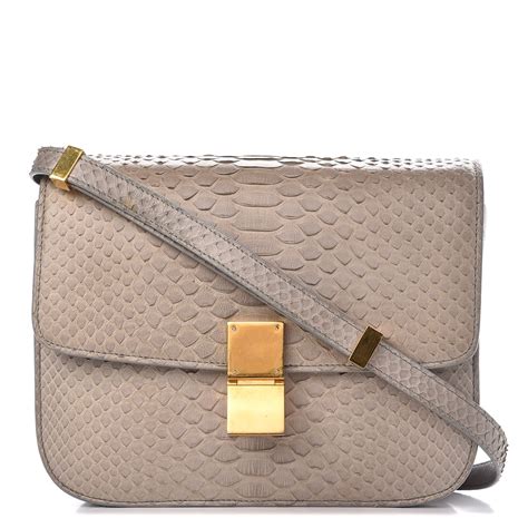 CELINE Python Medium Classic Box Flap Bag Storm